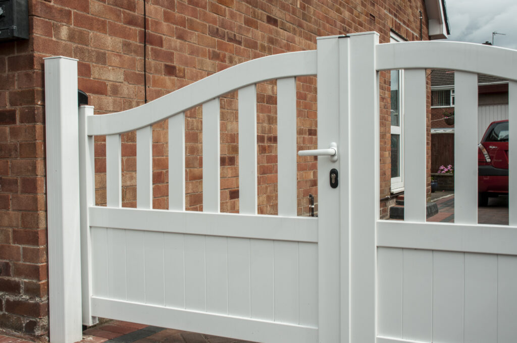 White open boarded swing gates